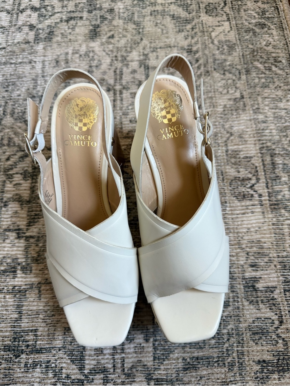 Vince Camuto Women's White Slingback White leather and Wooden Heels
